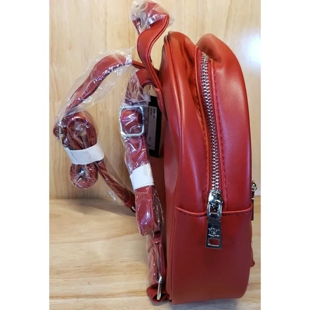Badgley Mischka Red Quilted Studded Vegan Leather Mini Backpack NWT